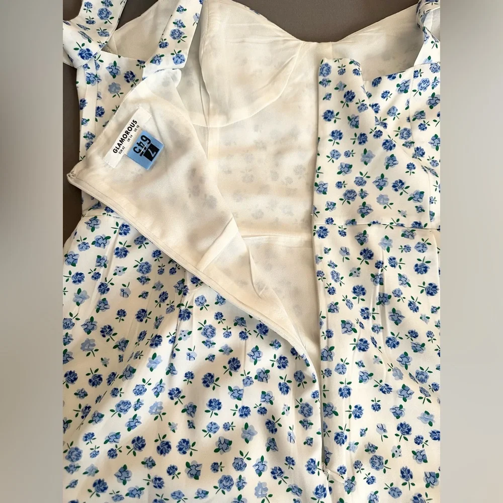 EUC ASOS Glamorous white and blue floral jumpsuit